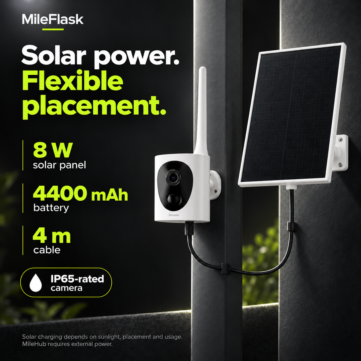 MileFlask 8 W solar panel with white housing