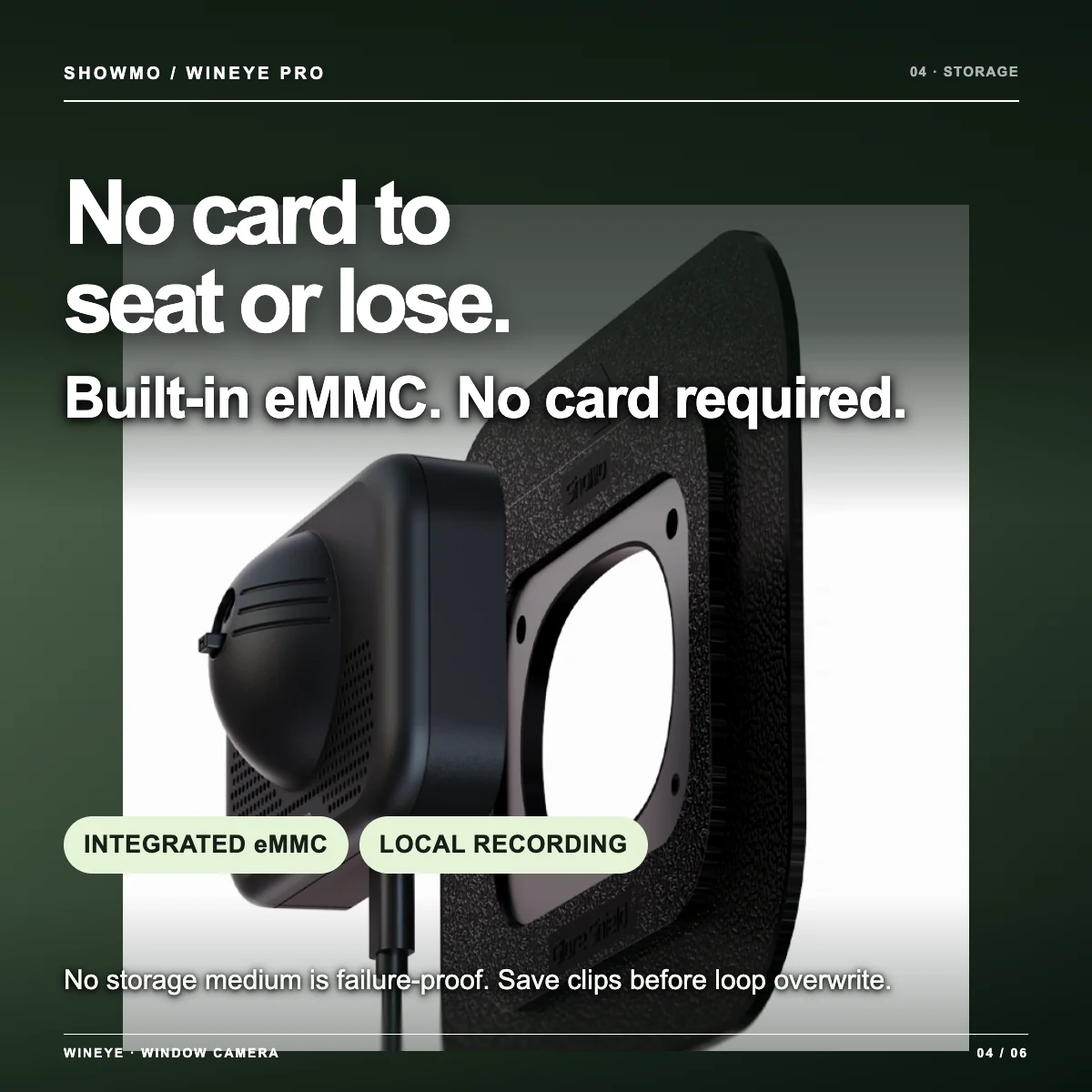 WinEye Pro built-in eMMC keeps local recordings without a removable card