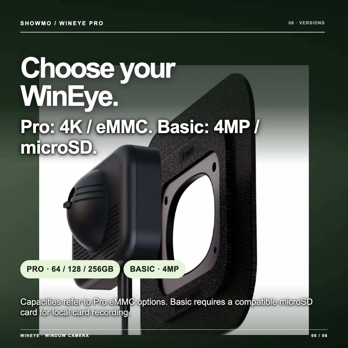 Compare WinEye Pro 4K eMMC and Basic 4MP microSD versions