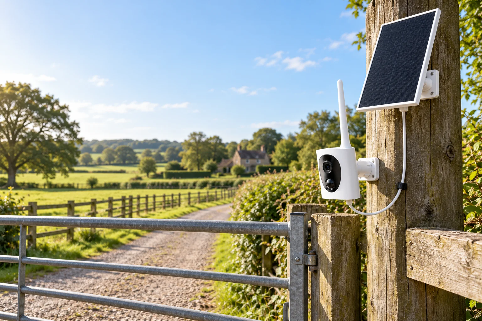 MileFlask solar camera monitoring a rural gate and approach