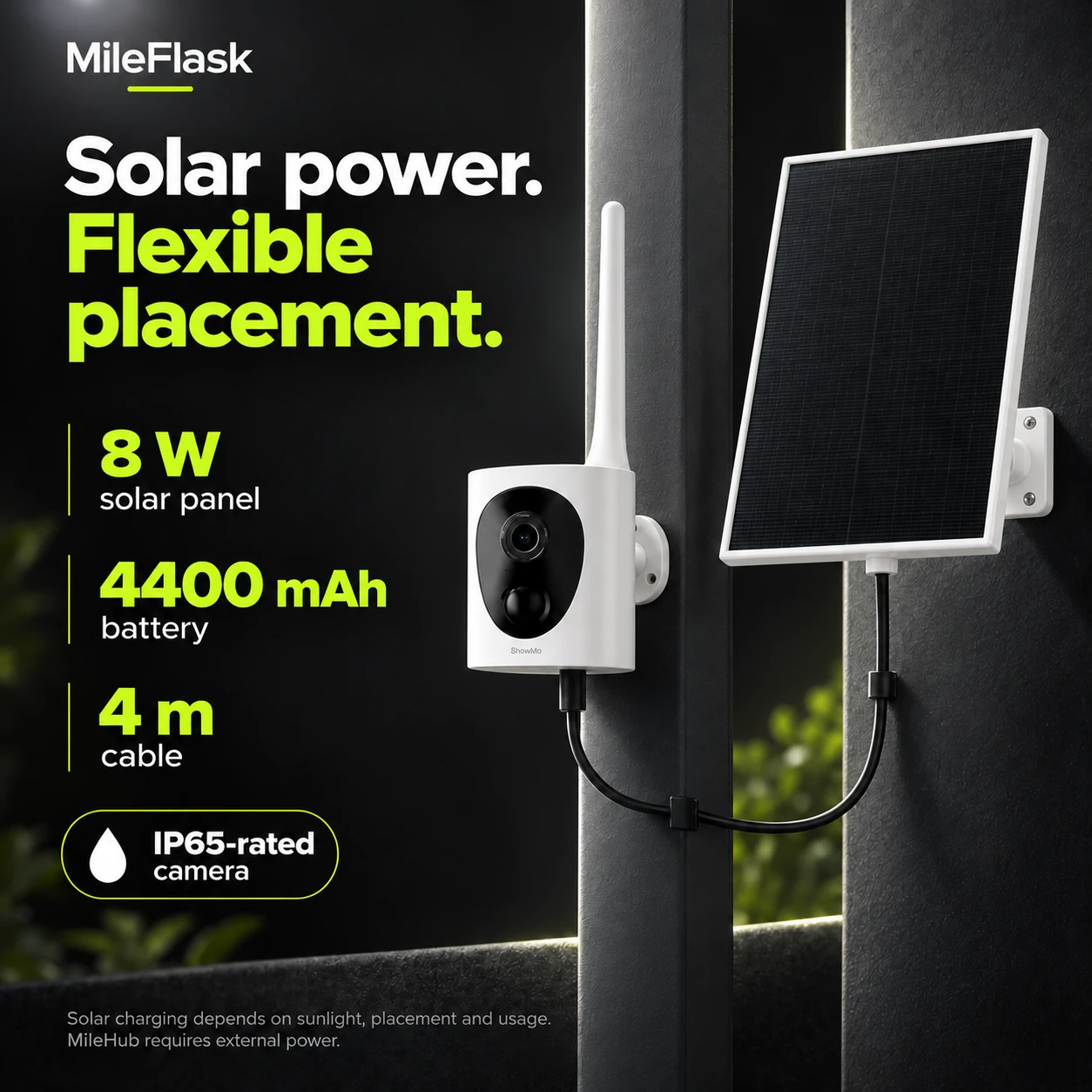 MileFlask 8 W solar panel with white housing